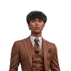 Luxurious Sophisticated Unisex Flat Cap Navy Beige Tartan - hatsXcaps