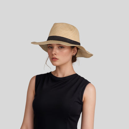 Wide Brim Trilby Fedora Women Panama Straw Sun Hat - hatsXcaps