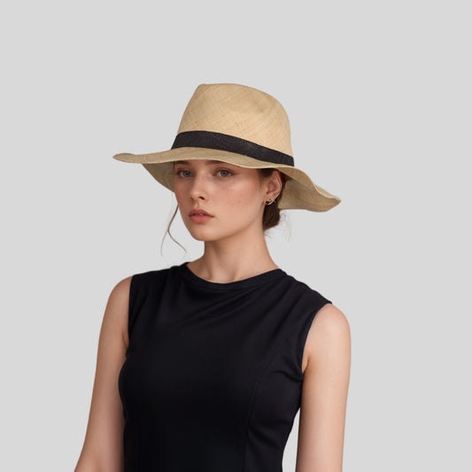 Wide Brim Trilby Fedora Women Panama Straw Sun Hat - hatsXcaps