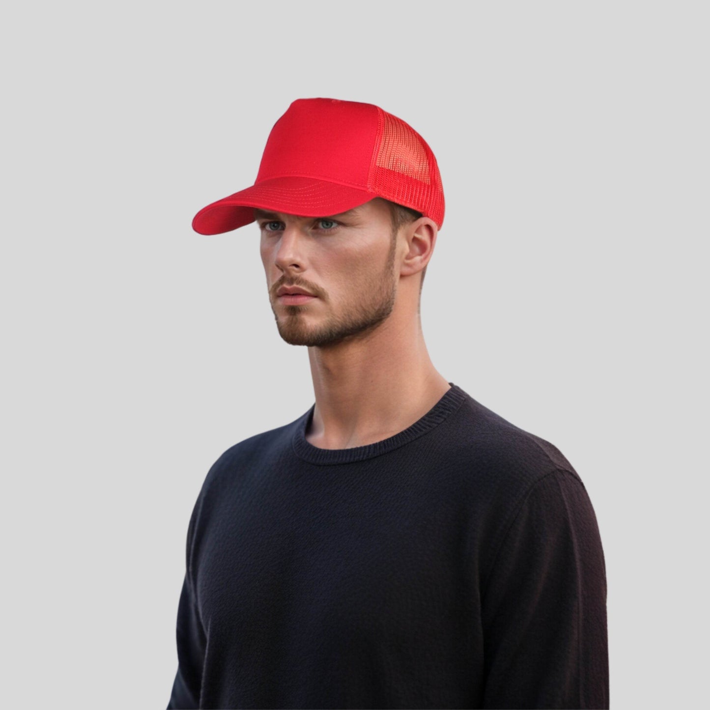 Unisex Half Mesh Cotton Trucker Baseball Cap - hatsXcaps