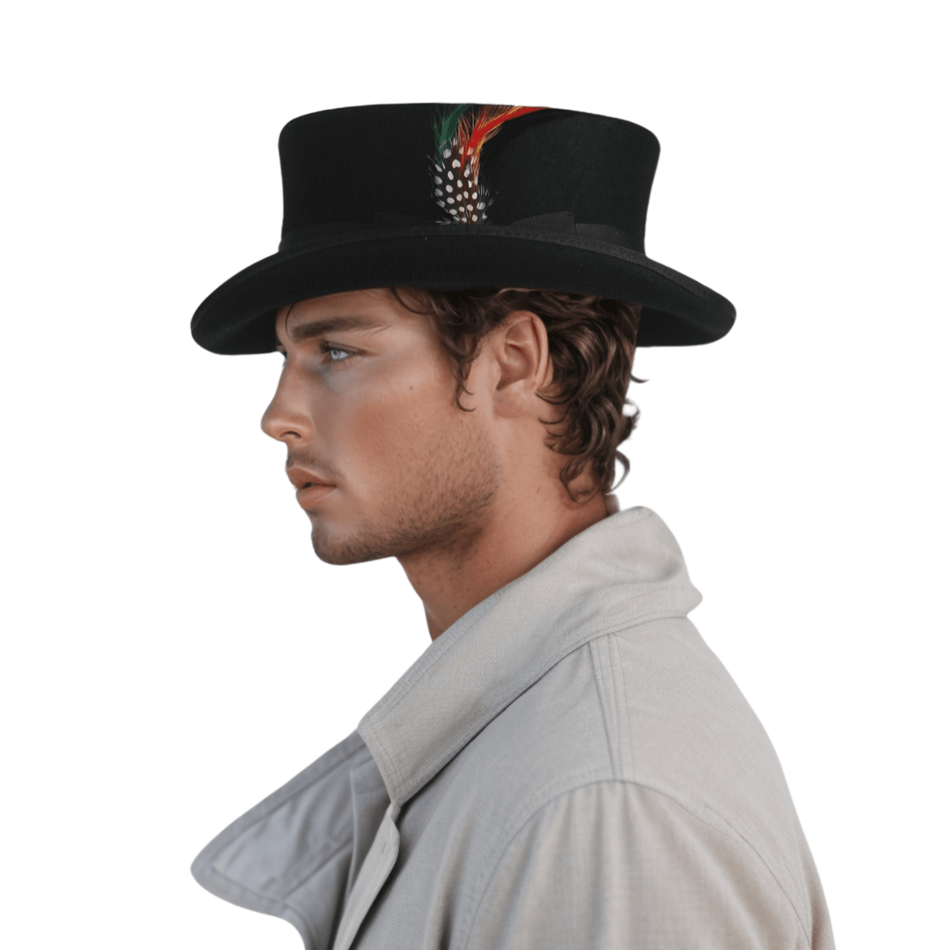 Classic Short Crown with Removable Feather & Satin lining - hatsXcaps