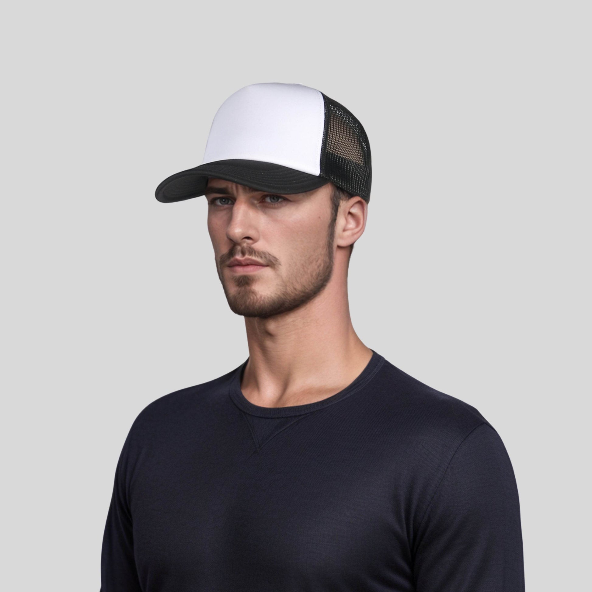 Unisex Half Mesh Foam Trucker Baseball Cap - hatsXcaps