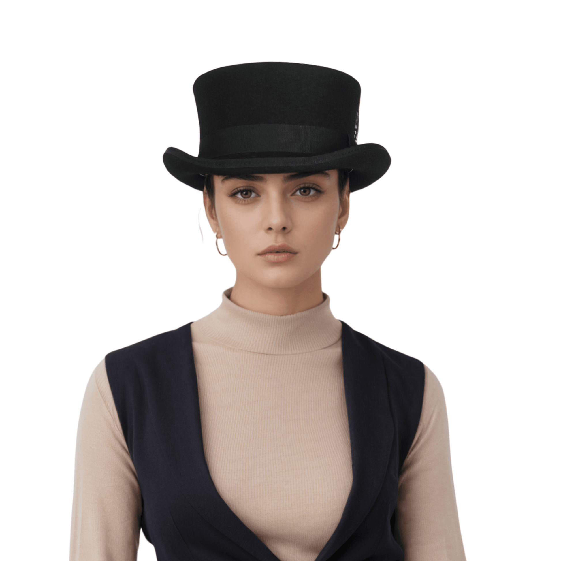 Classic Short Crown with Removable Feather & Satin lining - hatsXcaps