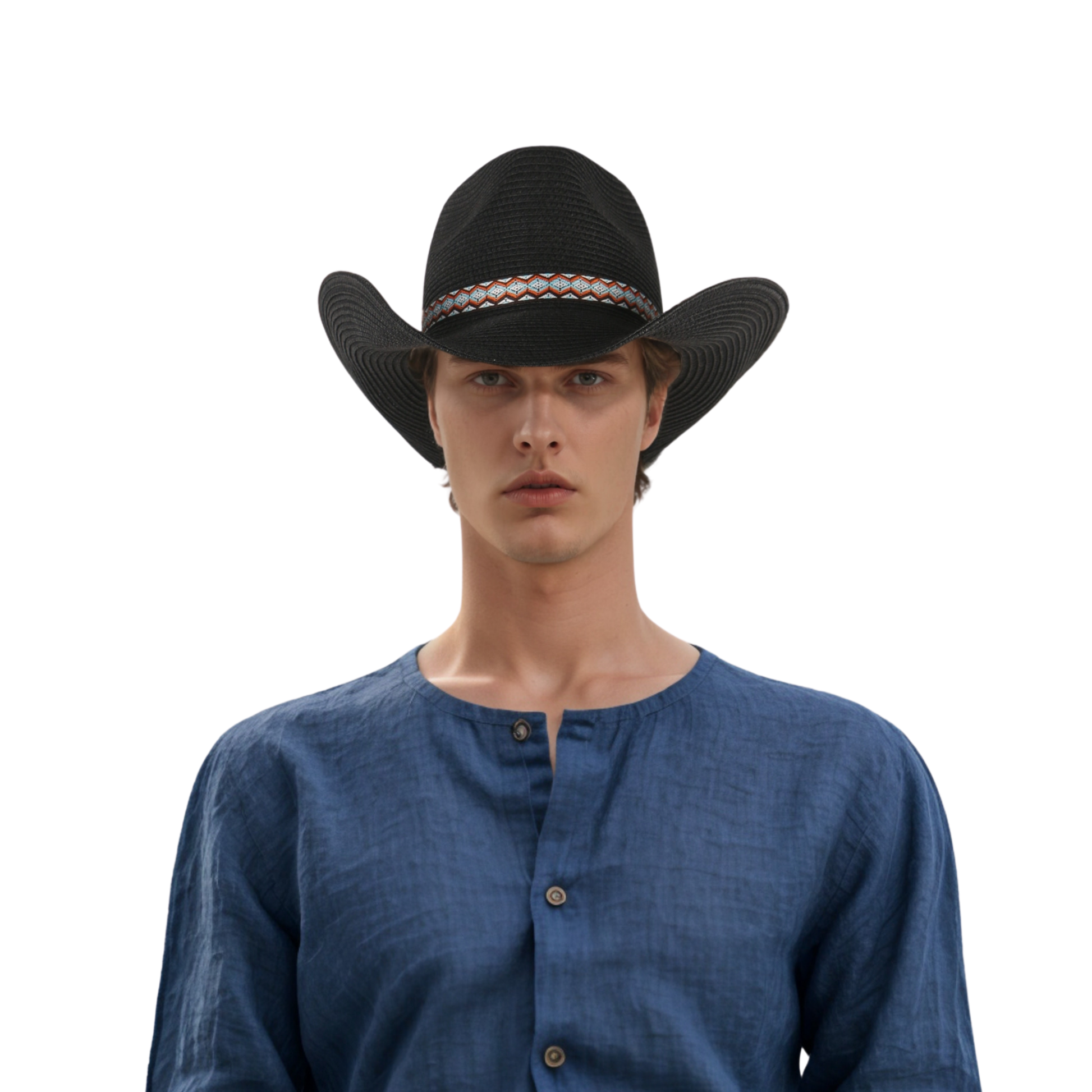 Men's & Women's Straw Cowboy Hat with Bohemian Ribbon - hatsXcaps
