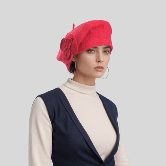 Women's Floral French Beret Hat Classic Vintage beret hat for women - hatsXcaps