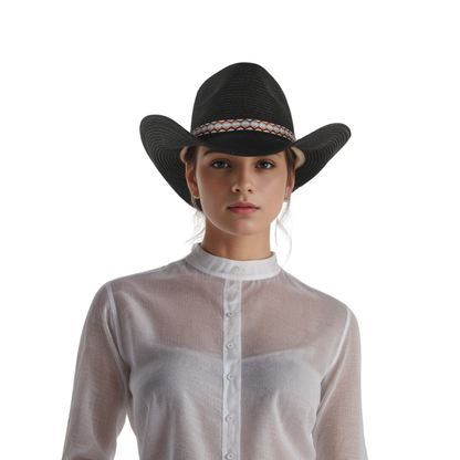 Men's & Women's Straw Cowboy Hat with Bohemian Ribbon - hatsXcaps