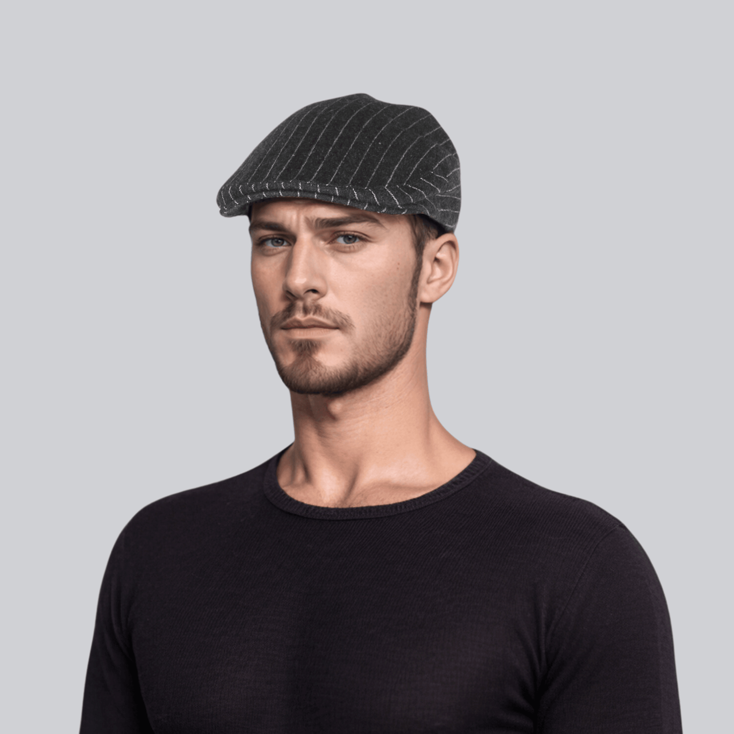Classic Cabbie Unisex Black Pinstripe Flat Cap - hatsXcaps