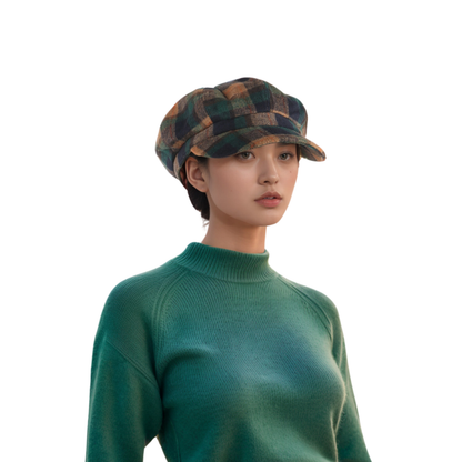 Plaid Wool Blend Fiddler Caps for Women