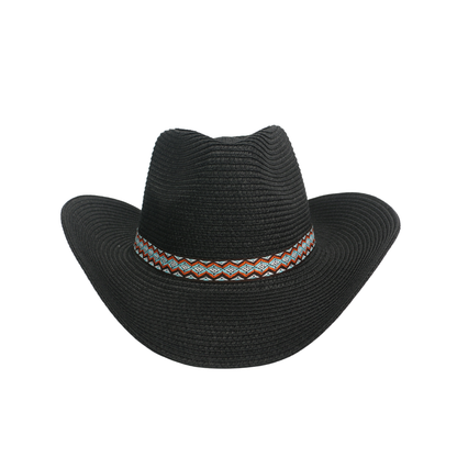 Men's & Women's Straw Cowboy Hat with Bohemian Ribbon - hatsXcaps