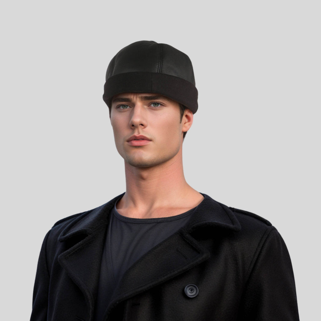 Leather Docker Brimless Hat | Unisex Winter Sailor Cap – hatsXcaps