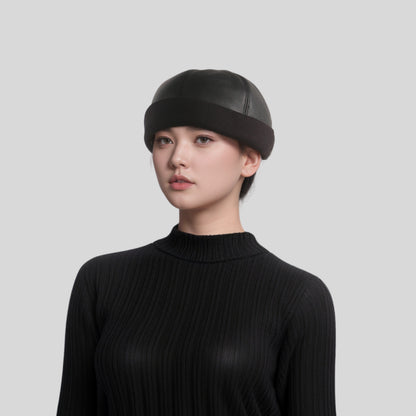 Adjustable Sailor Unisex Winter Leather Docker Brimless Hat - hatsXcaps