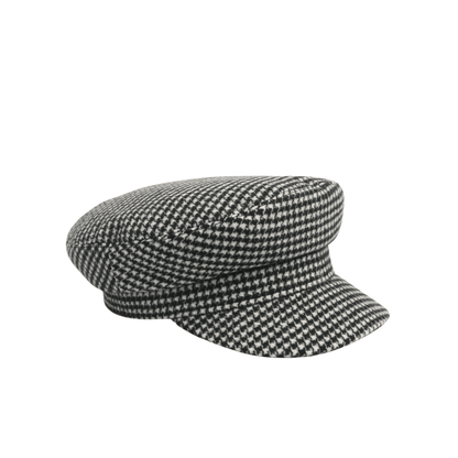 Womens Wool Fiddler Cap with Houndstooth Pattern - hatsXcaps