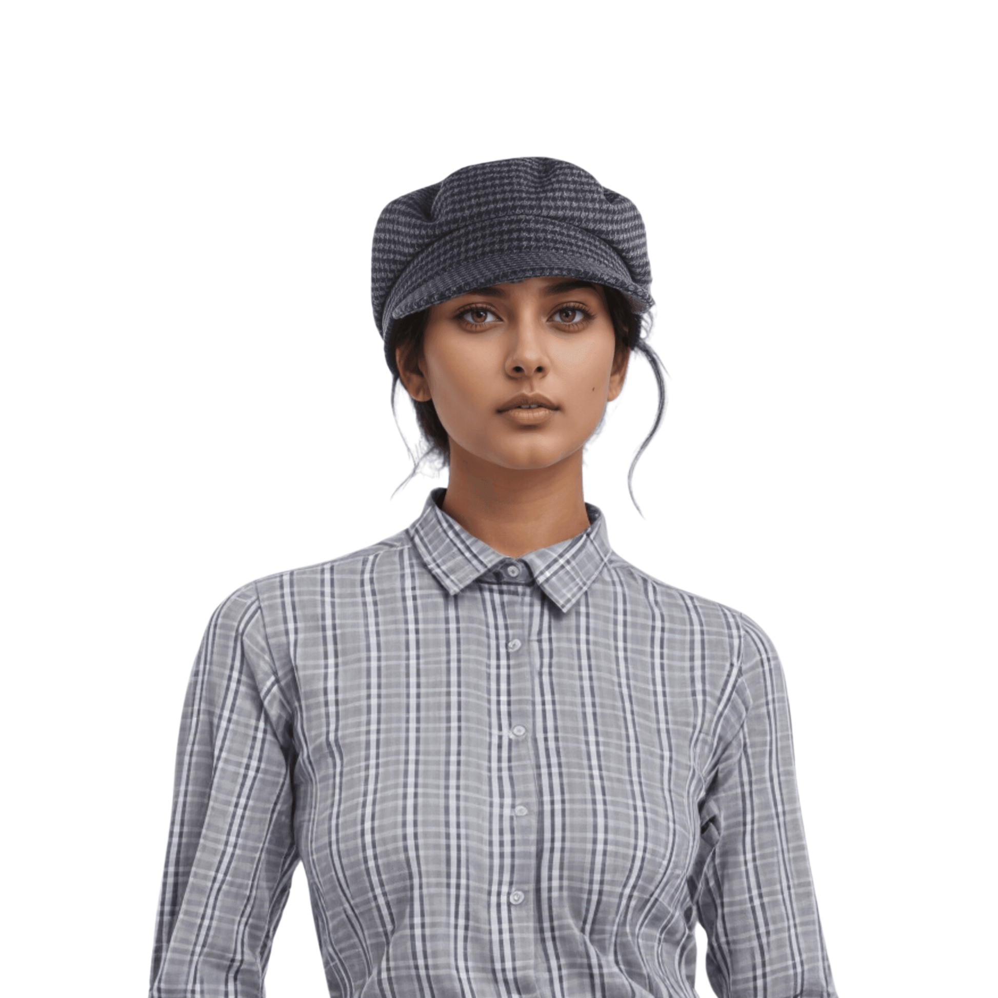 Womens Wool Fiddler Cap with Houndstooth Pattern - hatsXcaps