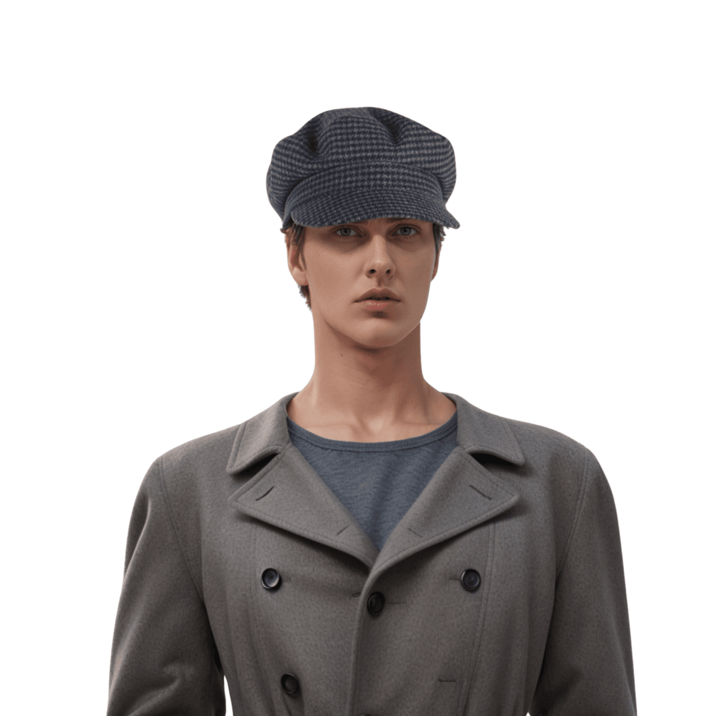 Womens Wool Fiddler Cap with Houndstooth Pattern - hatsXcaps