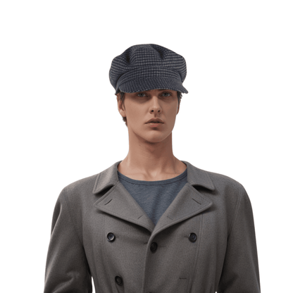 Womens Wool Fiddler Cap with Houndstooth Pattern - hatsXcaps