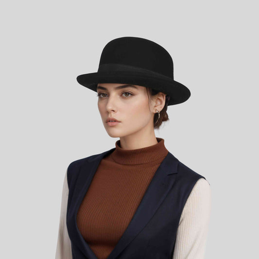 Rolled Edge Charlie Chaplin Hat Wool Bowler for Men & Women - hatsXcaps
