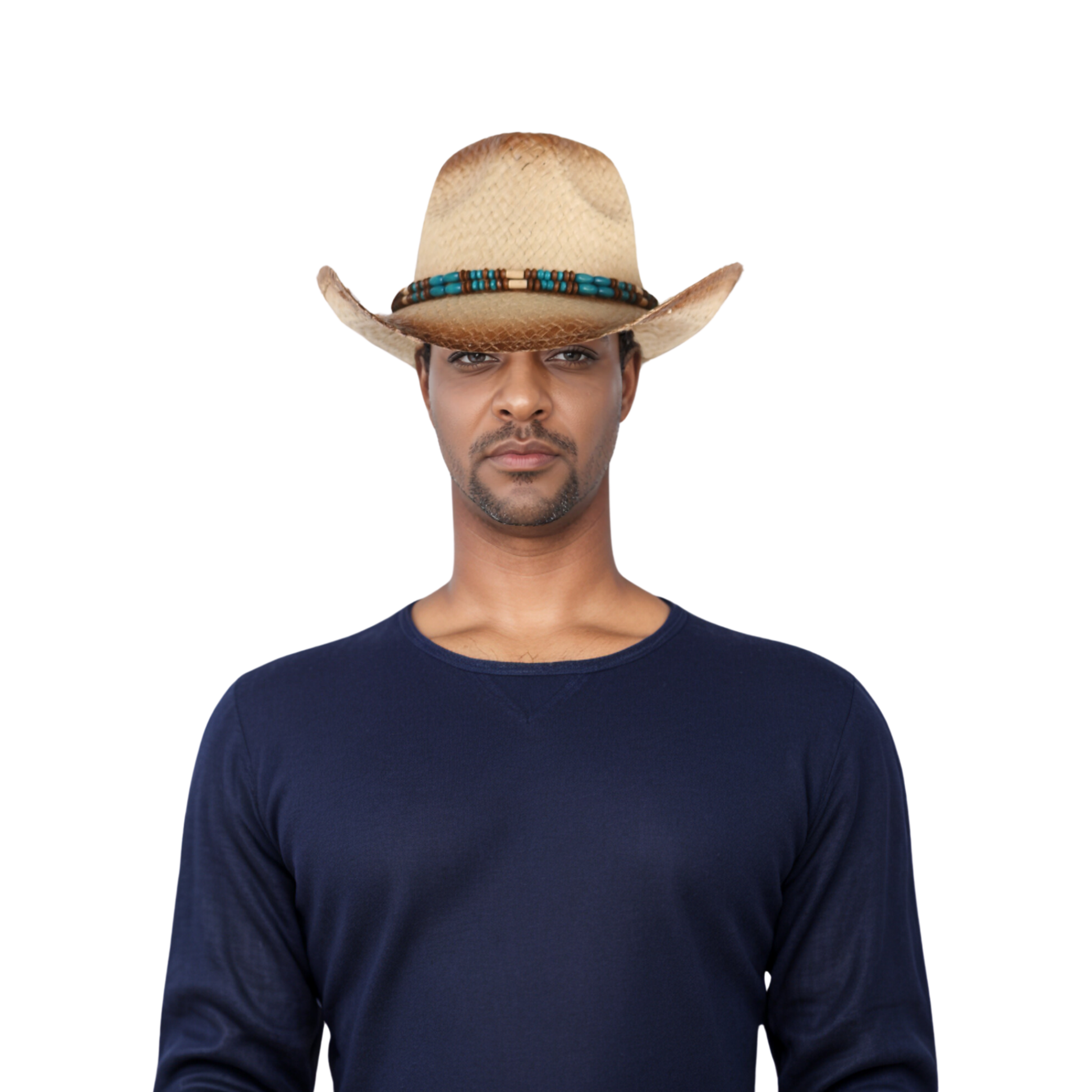 Straw Cowboy Hat for Women & Men Summer Hat with Turquoise - hatsXcaps