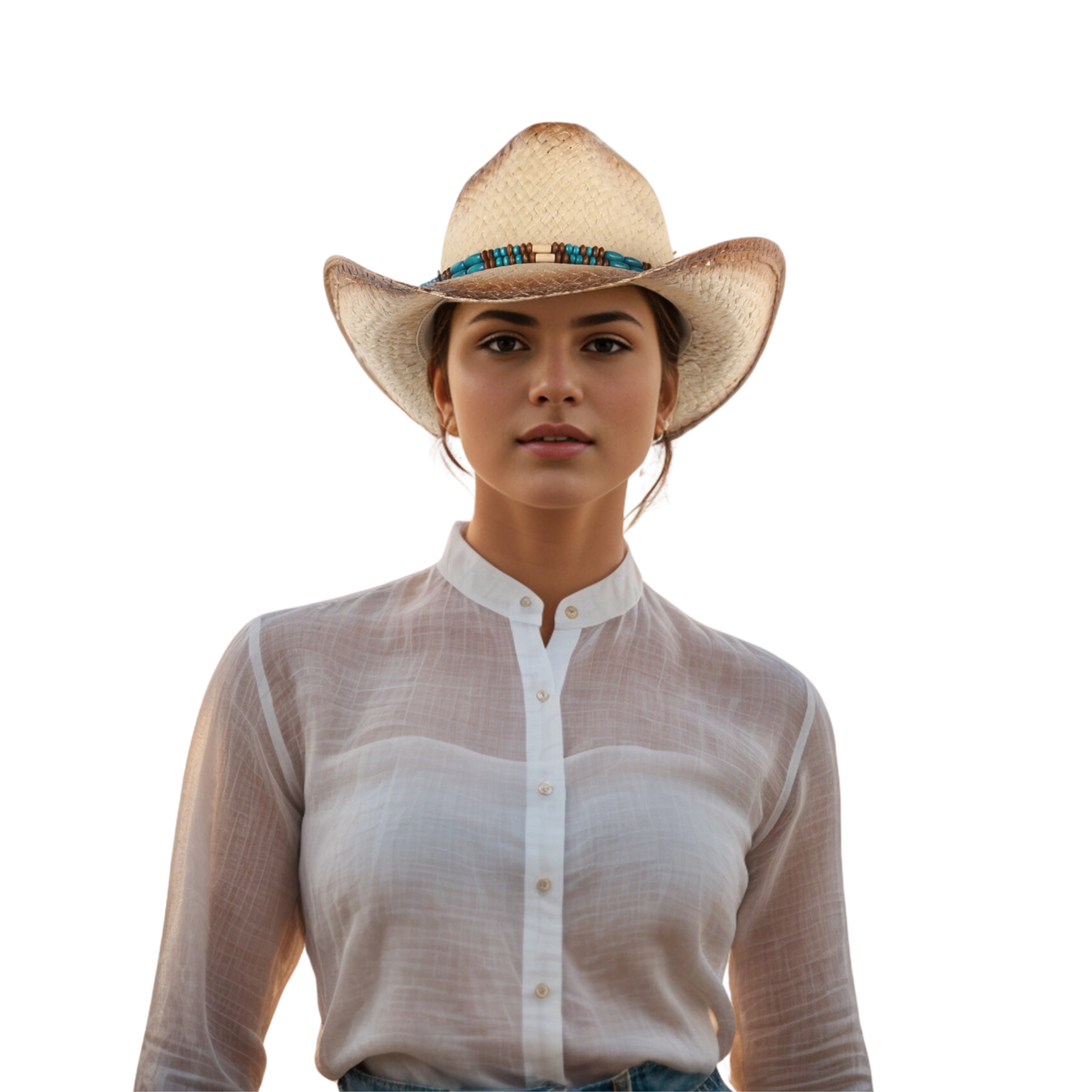 Straw Cowboy Hat for Women & Men Summer Hat with Turquoise - hatsXcaps