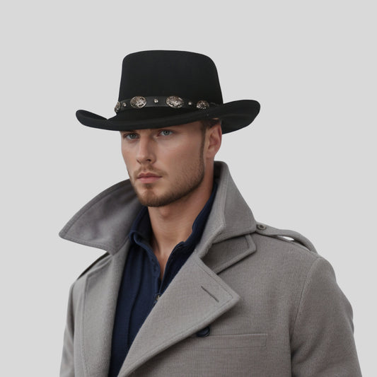 Wool Felt Gambler Hat, Wide Brim Cowboy Hat
