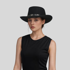 Wool Felt Gambler Hat, Wide Brim Cowboy Hat - hatsXcaps