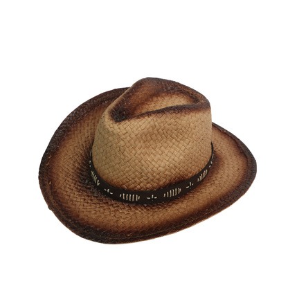 Straw Cowboy Hat for Women & Men with Black Leather Band - hatsXcaps