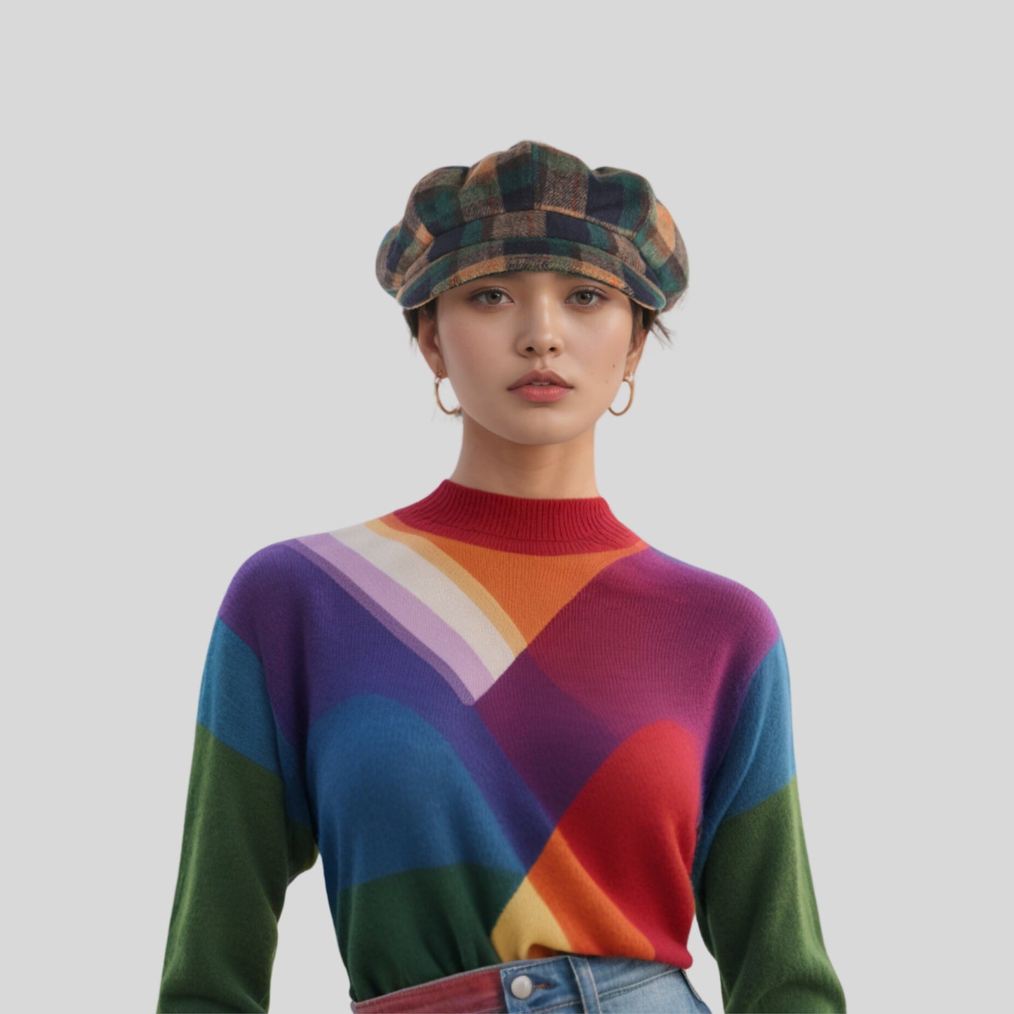 Plaid Wool Blend Fiddler Caps for Women