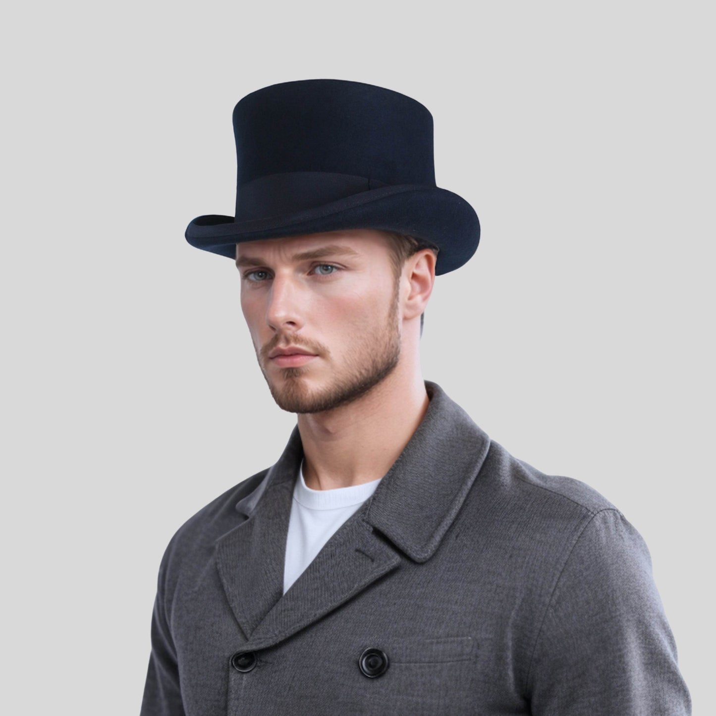 Wool felt Top Hats for Men Removable Feather High Crown - hatsXcaps