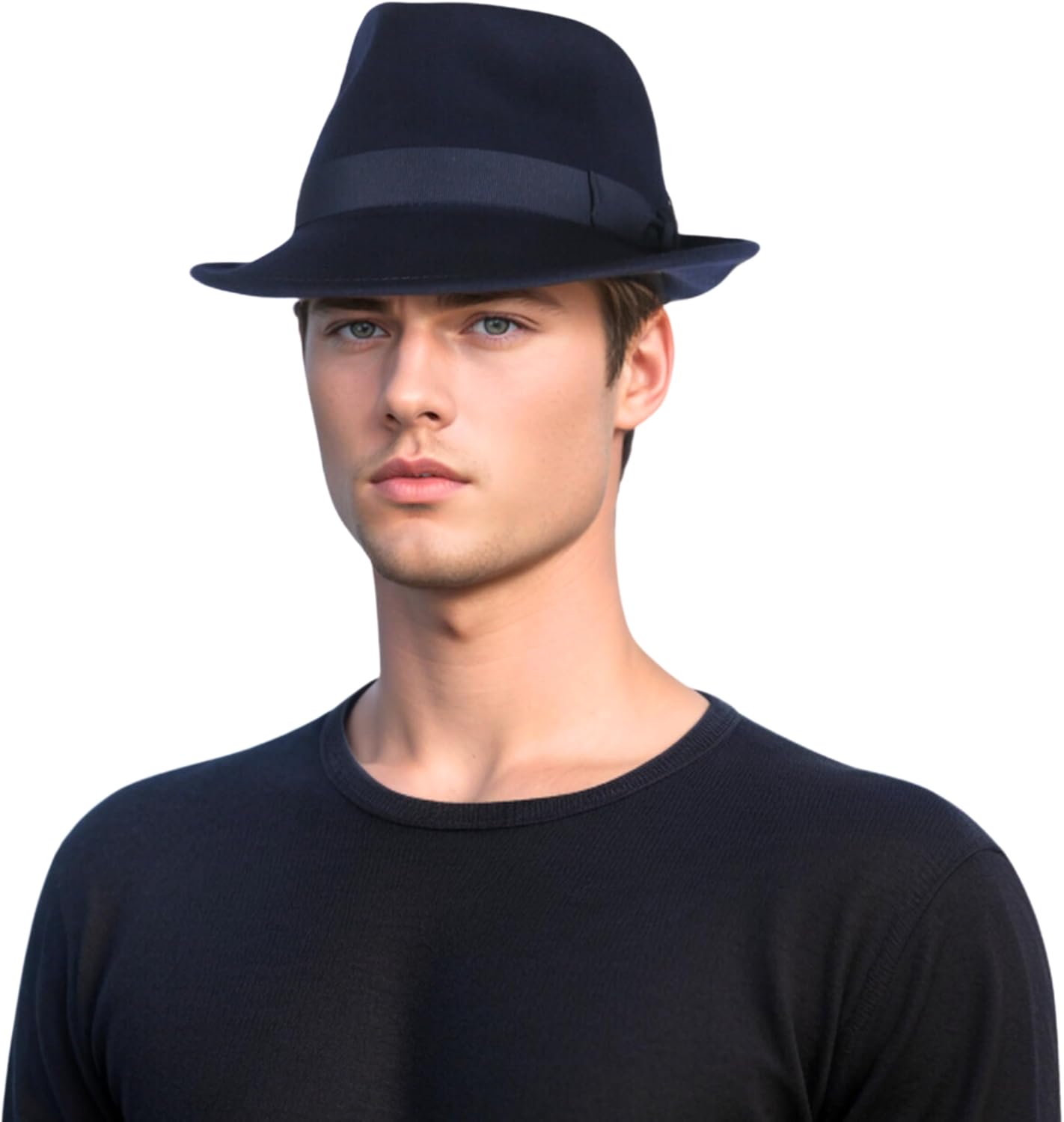 hatsXcaps Classic Wool Trilby Fedora Hat - Unisex Short Brim Teardrop Crown, Packable 90s Style Short Brim Fedora Hat (100% Wool)