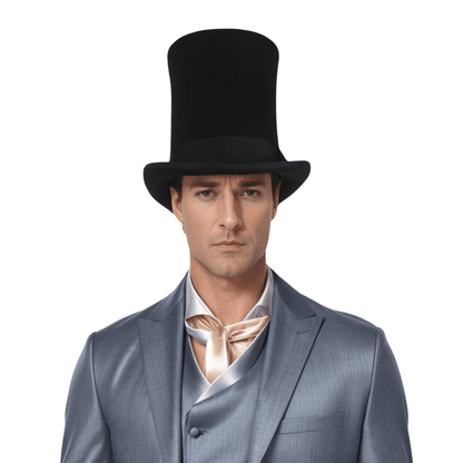 Classic High Crown Wool Felt Tall Top Hats with Removable Feather - hatsXcaps