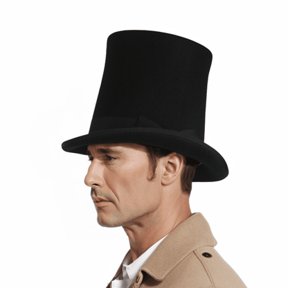 Classic High Crown Wool Felt Tall Top Hats with Removable Feather - hatsXcaps