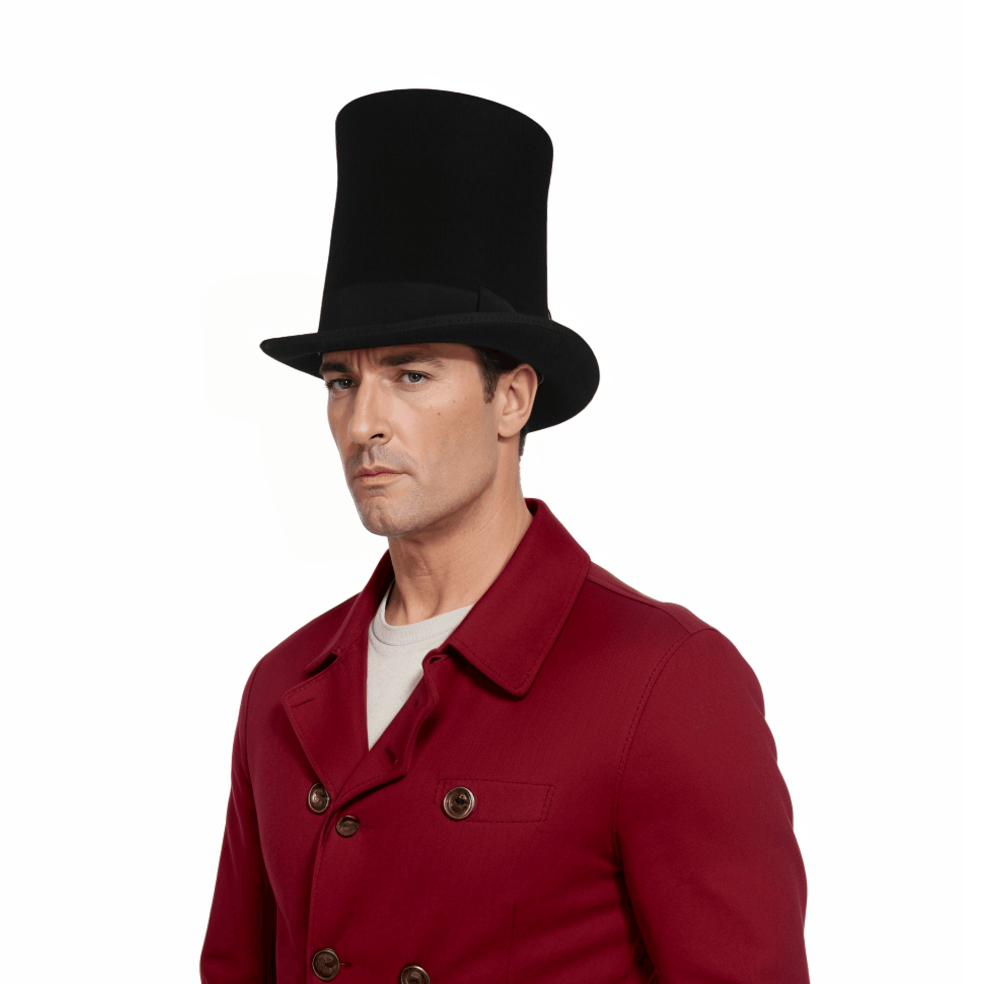 Classic High Crown Wool Felt Tall Top Hats with Removable Feather - hatsXcaps