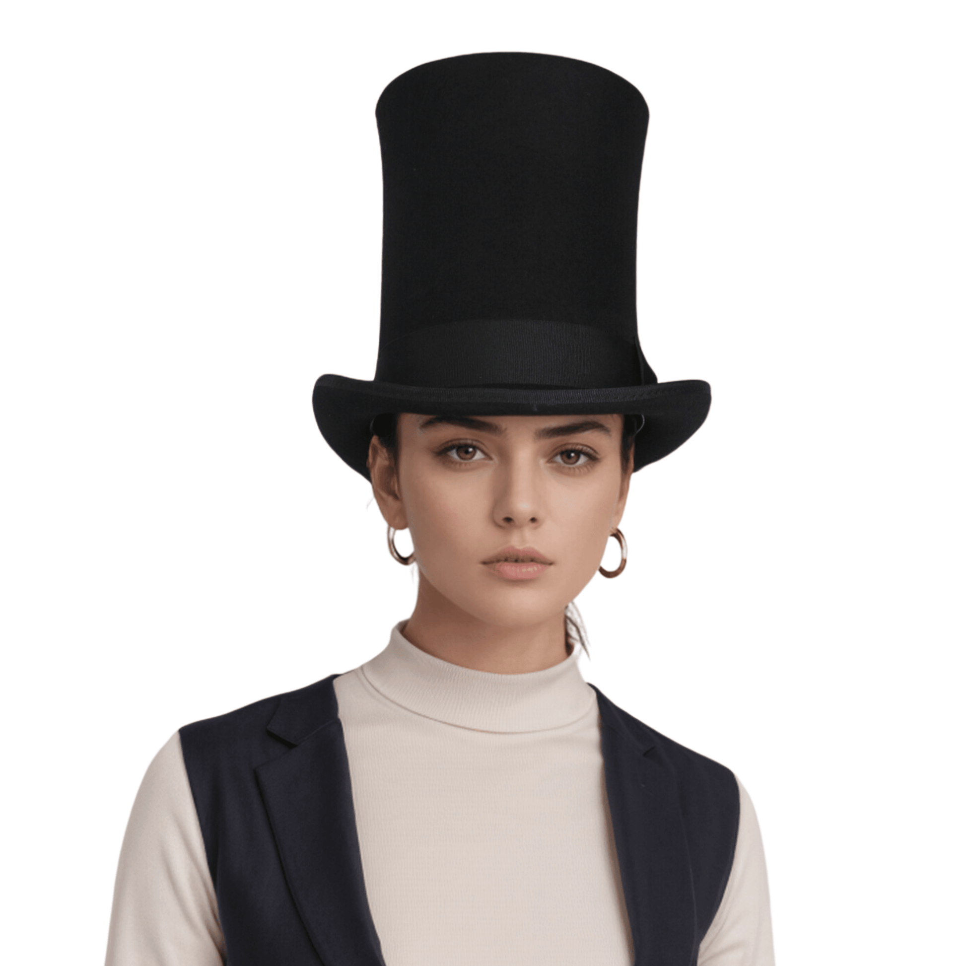 Classic High Crown Wool Felt Tall Top Hats with Removable Feather - hatsXcaps