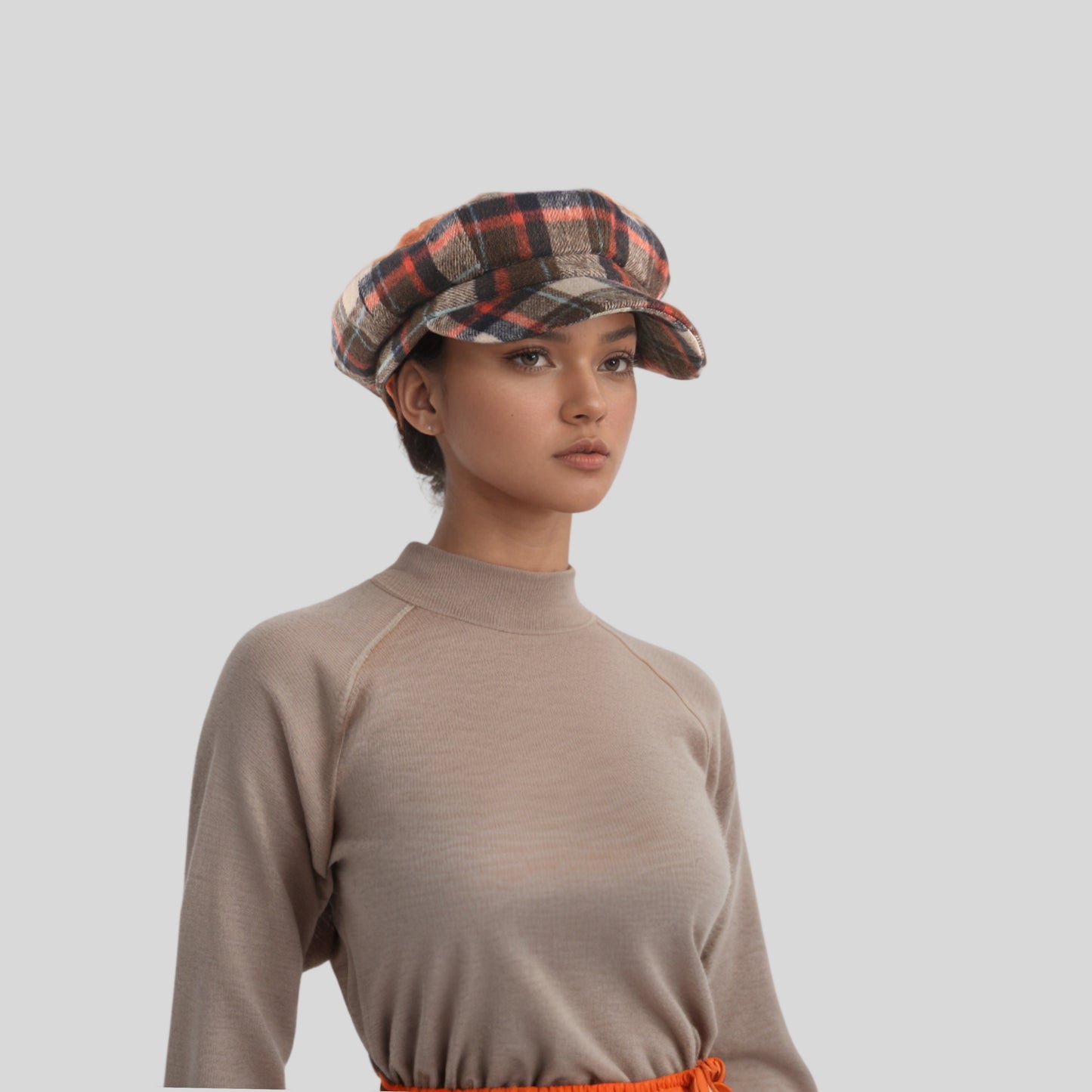 Plaid Wool Blend Fiddler Caps for Women