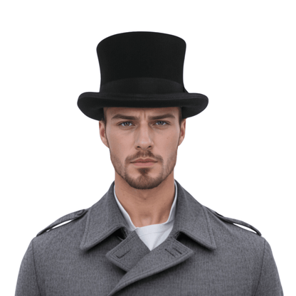 Victorian Style Wool Felt Crushable Top Hat for Men & Women - hatsXcaps