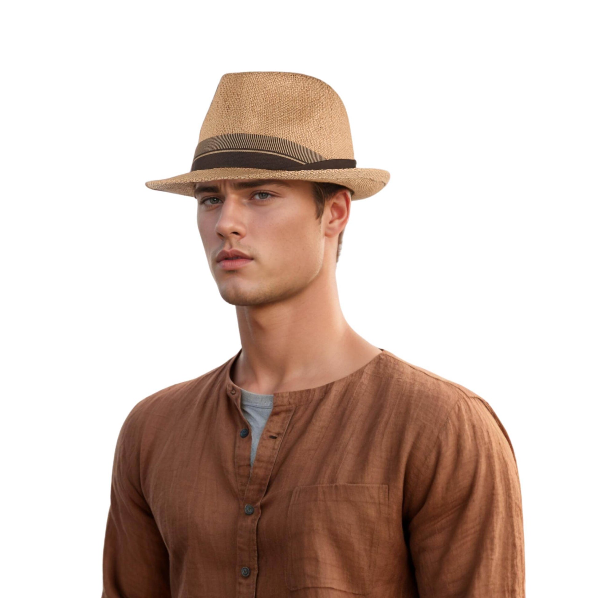 Lightwight & Breathable Men's Straw Hat with Striped Band - hatsXcaps