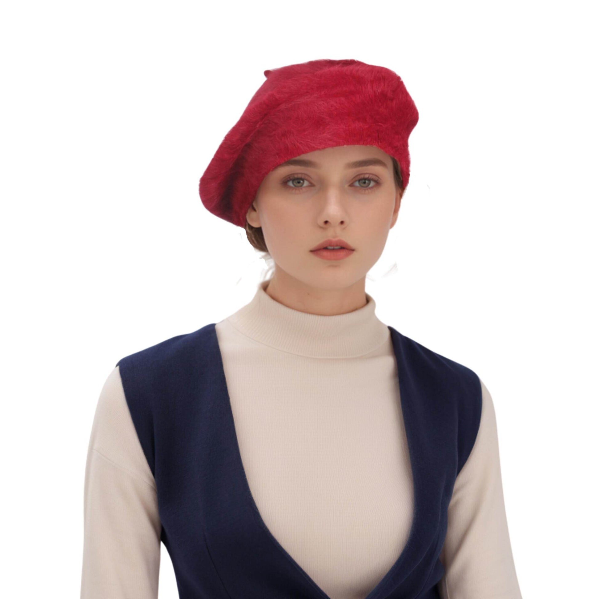Women's Winter Beautiful Angora Furry French Beret Hat - hatsXcaps