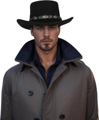 hatsXcaps Wool Gambler Cowboy Hat for Men & Women | Wide Brim, Crushable Western Hat with Sweatband & Satin Band | Classic Outdoor Sun Protection Hat for Travel, Hiking, and Casual Wear