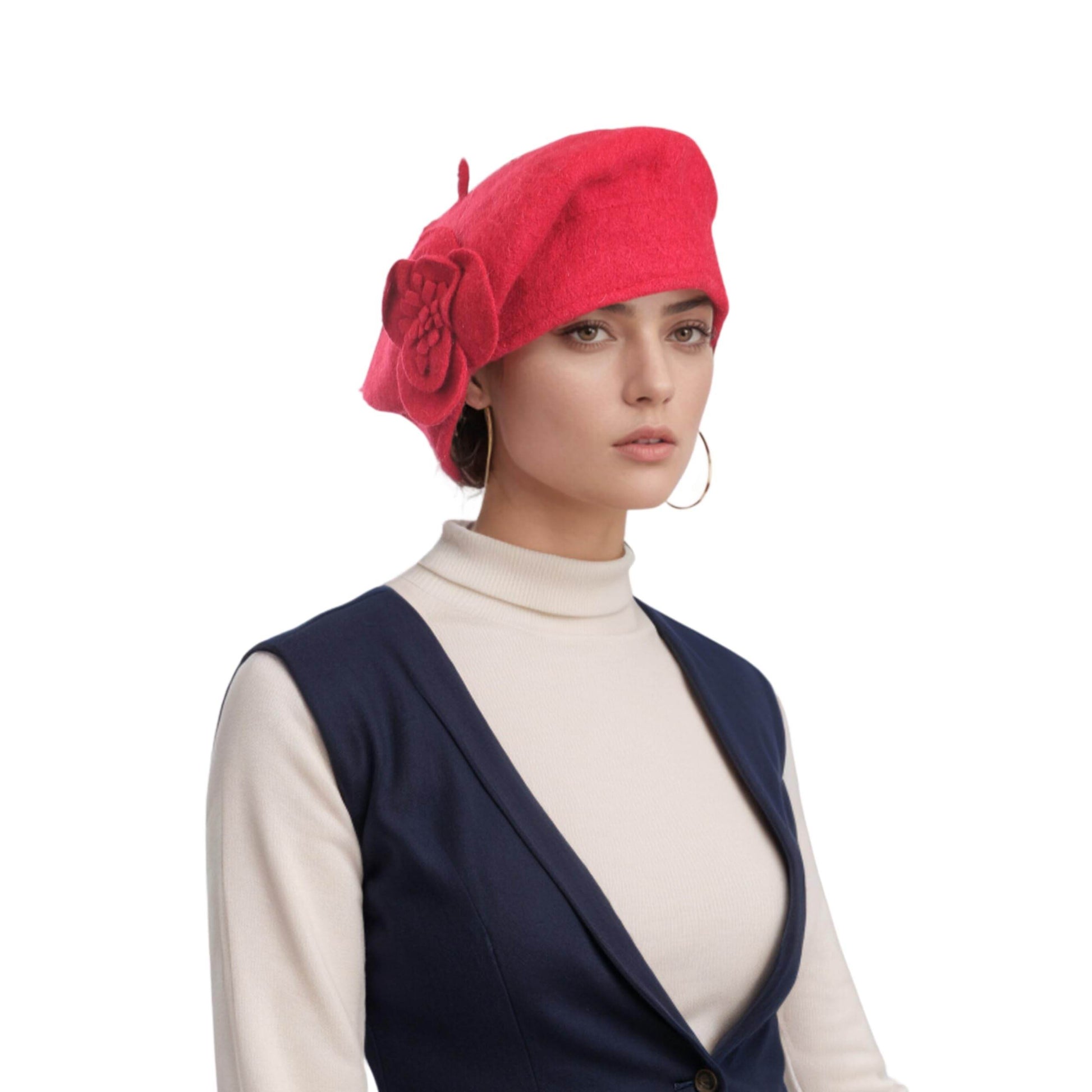 Elegant & Stylish Women's Floral Wool French Beret Hat - hatsXcaps