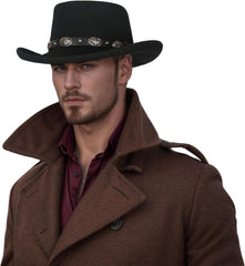hatsXcaps Wool Gambler Cowboy Hat for Men & Women | Wide Brim, Crushable Western Hat with Sweatband & Satin Band | Classic Outdoor Sun Protection Hat for Travel, Hiking, and Casual Wear