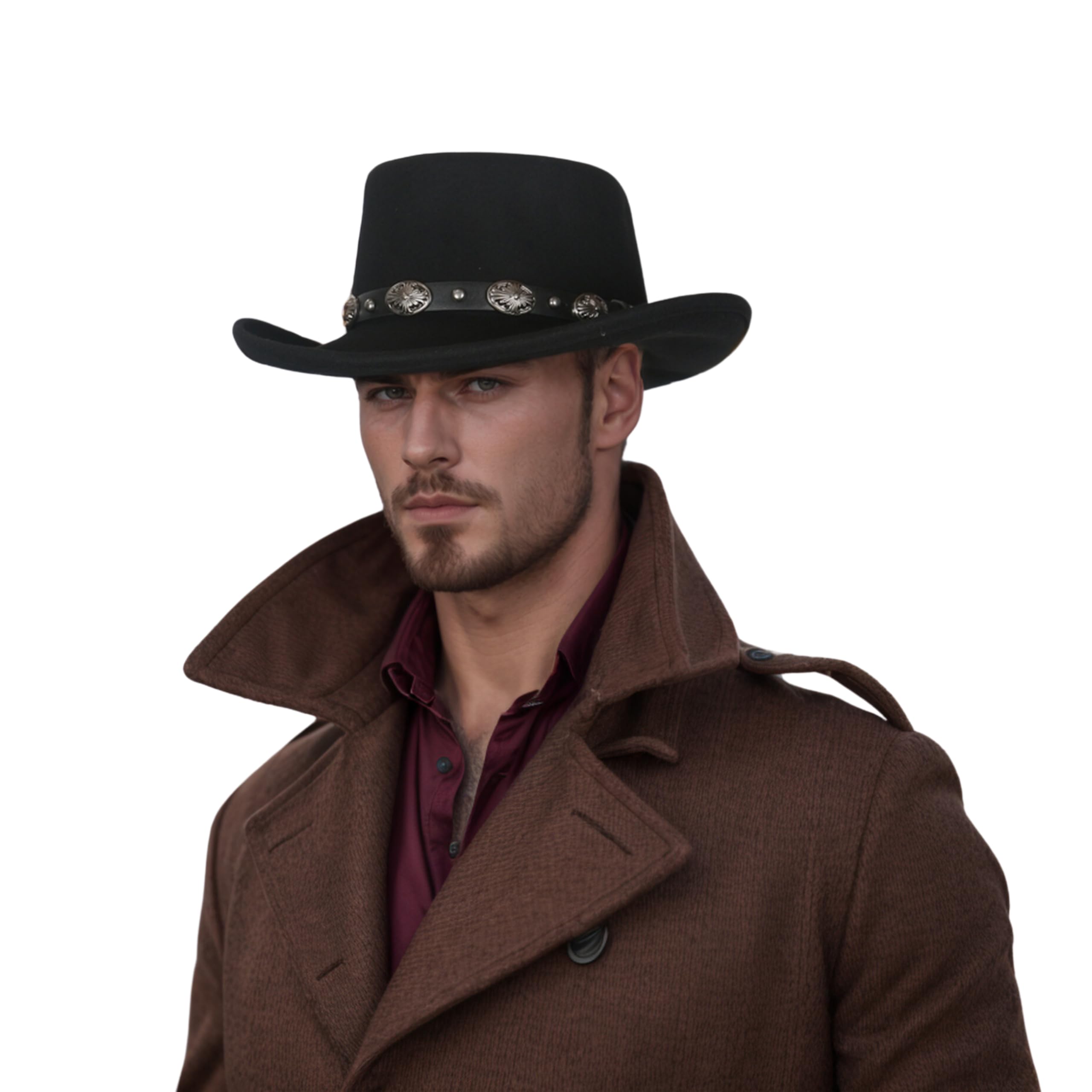 hatsXcaps Wool Gambler Cowboy Hat for Men & Women | Wide Brim, Crushable Western Hat with Sweatband & Satin Band | Classic Outdoor Sun Protection Hat for Travel, Hiking, and Casual Wear