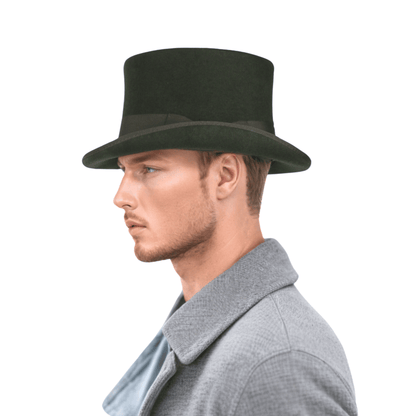 Wool felt Top Hats for Men Removable Feather High Crown - hatsXcaps