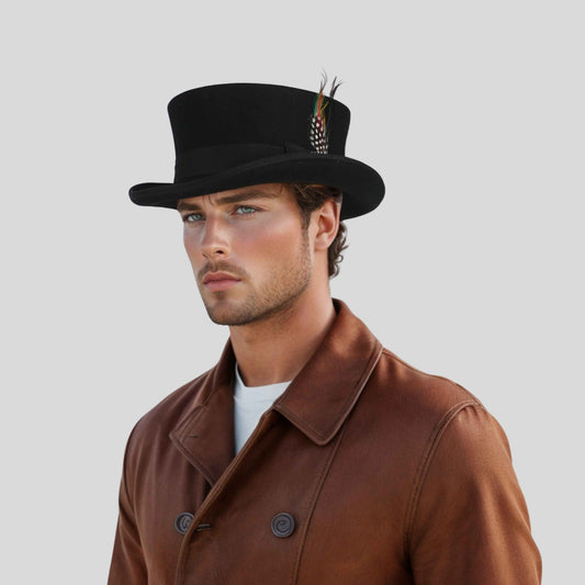Classic Short Crown with Removable Feather & Satin lining - hatsXcaps