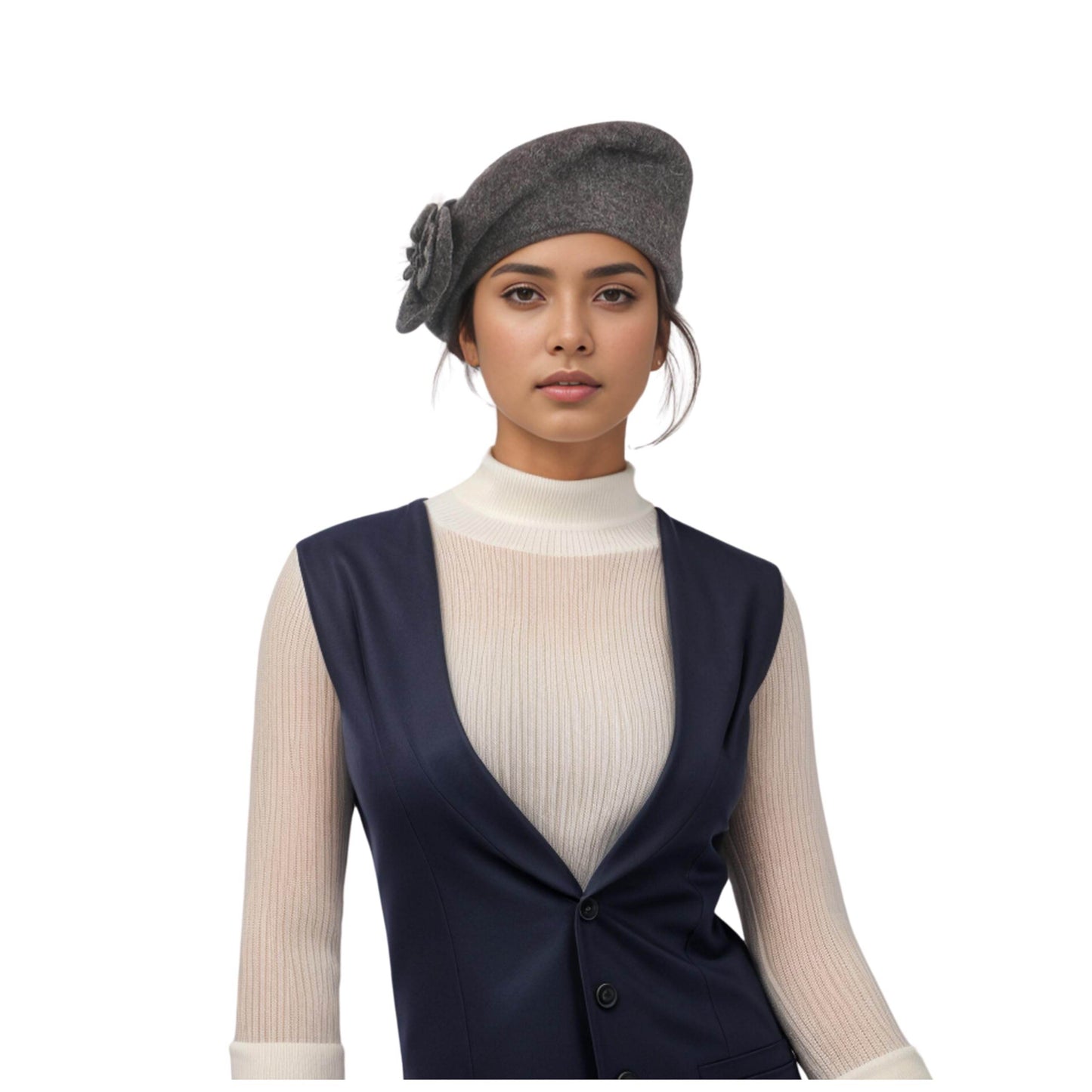 Elegant & Stylish Women's Floral Wool French Beret Hat - hatsXcaps