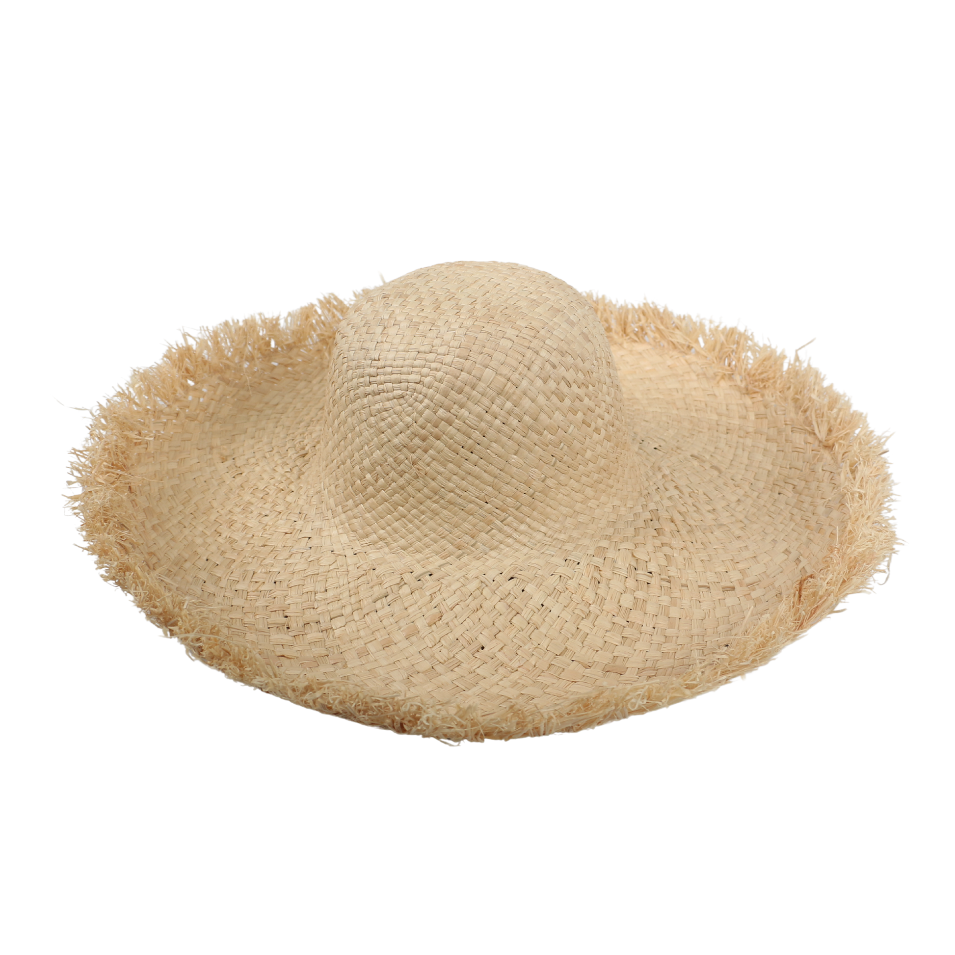 Women's Frayed Edge Wide Brim Straw Hat for Summer