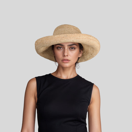 Women's Madagascan Raffia Sun Hat Wide Brim Fold-able