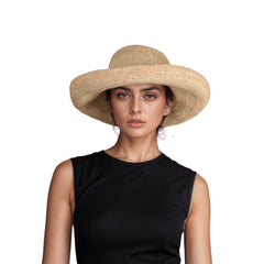 Women's Madagascan Raffia Sun Hat Wide Brim Fold-able - hatsXcaps