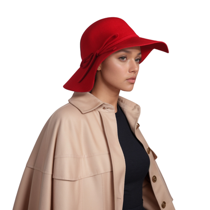 Women's Wide Brim Wool Floppy Sun Hat with Ribbon